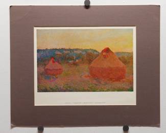 Robert Amft print of Claude Monet's "Two Haystacks", as chickens, signed RA'77 at bottom right, from The Art Institute of Chicago
