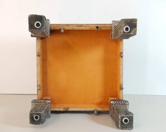 Bottom of Indian aluminum and hammered copper covered Chowki or Bajoth