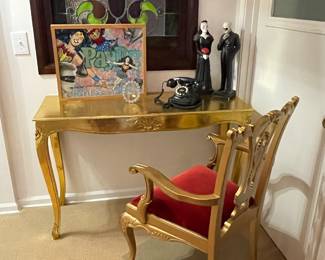 Gilt pained matching table and chair