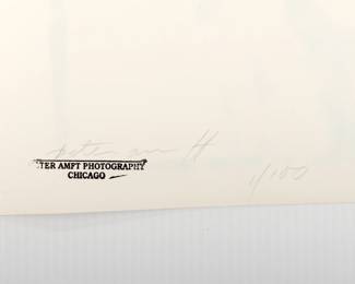 Detail of signed Peter Amft black + white silver gelatin photograph of a guitarist, Peter Amft Photography Chicago, Numbered edition 1/100