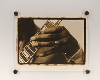 Signed Peter Amft black + white silver gelatin photograph, BB King '69, Guitar neck, Peter Amft Photography Chicago, Numbered edition 1/100