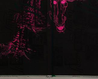 Detail of "Overprint of "Night Mare" copyright 1969 by Celestial Arts CA24 and "Have a quiet visit with yourself today" copyright 1971 by Celestial Arts CA424, part of "The Overprints" made in the late 1960s/early 1970s by Joe McHugh, Nick Nickolds, and Sätty, screen-printed blacklight posters