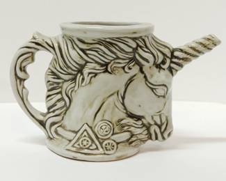 Jim Rumph 1980 Pottery Mind Circus Unicorn Pitcher Rare Signed