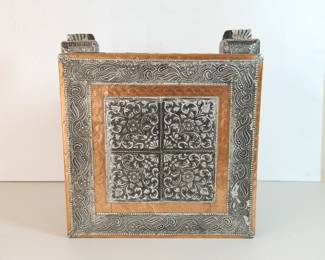 Top of Indian aluminum and hammered copper covered Chowki or Bajoth