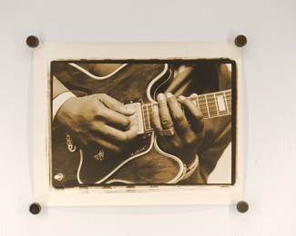 Signed Peter Amft black + white silver gelatin photograph, BB King '69, "I am Lucille" guitar, Peter Amft Photography Chicago, Numbered edition 6/100