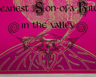 Detail of Overprint of "The Inner Eye" copyright East Totem West and "Yea, though I walk through the valley of the shadow of death I shall fear no evil: for I am the meanest Son-of-a-Bitch in the valley" copyright 1970 by Celestial Arts CA605, screen-printed blacklight poster, part of "The Overprints" made in the late 1960's/early 1970s by Joe McHugh, Nick Nickolds, and Sätty