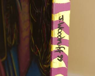 Signature detail of original art, painting by J. Woodruff, signed on the canvas edge