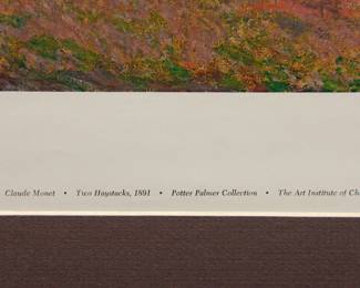 Detail of Robert Amft print of Claude Monet's "Two Haystacks", as chickens, signed RA'77 at bottom right, from The Art Institute of Chicago