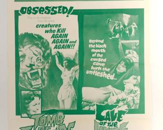 Tomb of Torture and Cave of the Living Dead double feature, vintage B-Movie poster