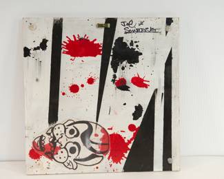 Back of original art/painting on wood, signed Joe Sowinski on the back