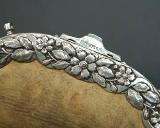 Interior detail of vintage beaded purse/handbag with sterling silver clasp