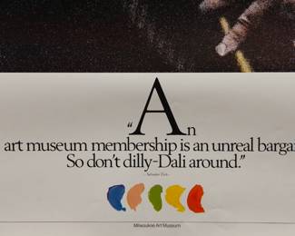 Detail of Milwaukee Art Museum's Dali poster, reads "An art museum membership is an unreal bargain. So don't dilly-Dali around."