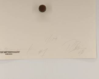 Back of signed Peter Amft black + white silver gelatin photograph, BB King '69, Guitar neck, Peter Amft Photography Chicago, Numbered edition 1/100