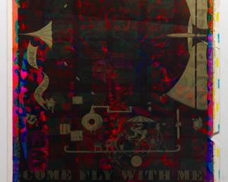 Overprint of "White Rabbit" by East Totem West and "Beautiful Balloon", part of "The Overprints" made in the 1960s by Joe McHugh, Nick Nickolds, and Sätty, screen-printed blacklight posters