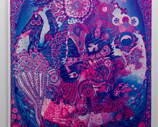 Overprint of "Pipe Dreams" copyright East Totem West, part of "The Overprints" made in the late 1960s/early 1970s by Joe McHugh, Nick Nickolds, and Sätty, screen-printed blacklight posters