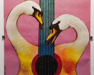 "Spanish Music" original poster by Andrzej Pagowski, printed in 1989 in Poland, WDA Zam. 2302 Naklad 2500