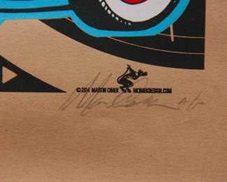 Detail of signature at bottom right, Gearheads United, MOTOBLOT 2014 "NO. 1/CHICAGO" limited edition silkscreen poster by Martin Cimek