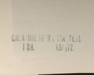 Back of Creature of Walking Dead, vintage B-Movie stamped and numbered poster 65/172