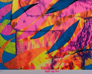 Detail of overprint "Light my Fire" copyright 1961 by San Francisco Poster Publishing Company, screen-printed blacklight posters