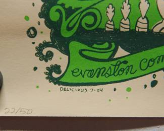 Edition detail of numbered edition of Rikki McRae Evanston 04 poster, by Delicious Design League, for Evanston Community Development Foundation, made in 07/2004, print 22/50