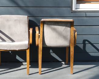 Back view of one the four Knoll bentwood chairs, with original Knoll International sticker, July 21, 1978