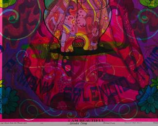 Detail of overprint of "...Splendid Thing", copyright 1969 by Celestial Arts, CA46 and "I am Beautiful" copyright 1971 by Celestial Arts, CA98, part of "The Overprints" made in the late 1960's/early 1970s by Joe McHugh, Nick Nickolds, and Sätty, screen-printed blacklight posters