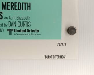 Another detail of Burnt Offerings, vintage B-Movie stamped and numbered poster 76/179