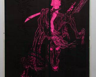 Overprint of "Night Mare" copyright 1969 by Celestial Arts CA24 and "Have a quiet visit with yourself today" copyright 1971 by Celestial Arts CA424, part of "The Overprints" made in the late 1960s/early 1970s by Joe McHugh, Nick Nickolds, and Sätty, screen-printed blacklight posters