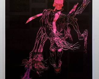 Overprint of "Night Mare" copyright 1969 by Celestial Arts CA24 and "Swedish Nudes", part of "The Overprints" made in the late 1960s/early 1970s by Joe McHugh, Nick Nickolds, and Sätty, screen-printed blacklight posters