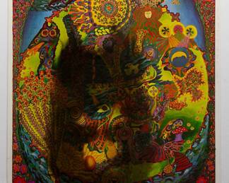 Overprint of "Masten Baba" copyright Berkeley Bonaparte No. 1 and "Pipe Dreams" screen-printed blacklight poster by East Totem West, c 1960s/1970s