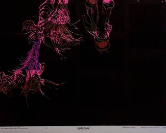 Detail of overprint of "Night Mare" copyright 1969 by Celestial Arts CA24 and "Swedish Nudes", part of "The Overprints" made in the late 1960s/early 1970s by Joe McHugh, Nick Nickolds, and Sätty, screen-printed blacklight posters
