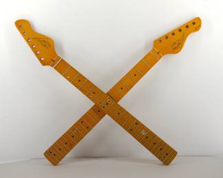 Two of the collection of sixteen Tagliare "Private Label" electric guitar necks