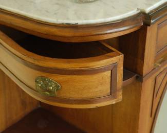 Other side drawer detail of gorgeous antique oak and marble top sideboard