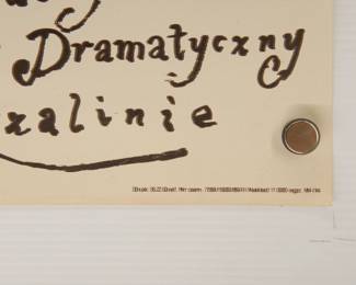 Printers details of The Nihilists, designed by Zebrowski Leszekv 1989 Polish theater poster