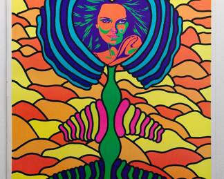 Another copy of overprint of "Love Flower" copyright 1969 by Celestial Arts, CA38, screen-printed blacklight poster, part of "The Overprints" made in the late 1960's/early 1970s by Joe McHugh, Nick Nickolds, and Sätty