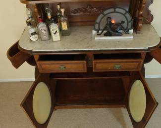 Top view of gorgeous antique oak and marble top sideboard