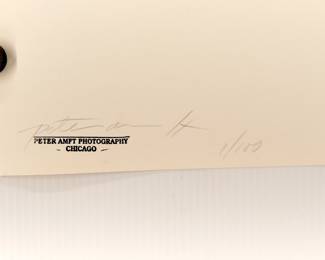 Detail of signed Peter Amft black + white silver gelatin photograph of silhouetted guitarist, Peter Amft Photography Chicago, Numbered edition 1/100