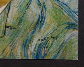 Detail of original Robert Amft print of Vincent van Gogh smoking a cigarette, c. 1978