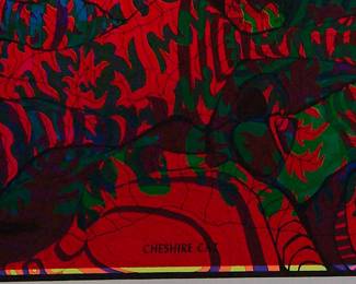 Detail of overprint of "Cheshire Cat" East Totem West and "Glamorous Sandy" Celestial Arts, part of "The Overprints" made in the late 1960s/early 1970s by Joe McHugh, Nick Nickolds, and Sätty, screen-printed blacklight posters