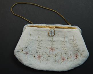 Vintage beaded purse/handbag with with brass chain and clasp, handmade in France