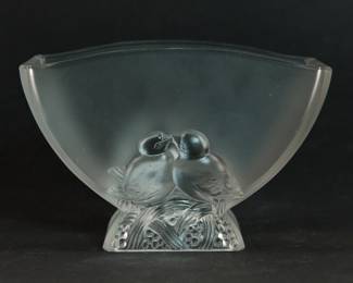 Signed Veralys Lovebird frosted glass vase