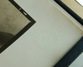 Embossing detail on a print from Marc Hauser Photography, 30 Photographs Box Collection, 1993, limited edition 23/100, each silver gelatin black + white photograph is embossed