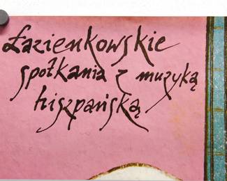 Top left detail of "Spanish Music" original poster by Andrzej Pagowski, printed in 1989 in Poland, WDA Zam. 2302 Naklad 2500