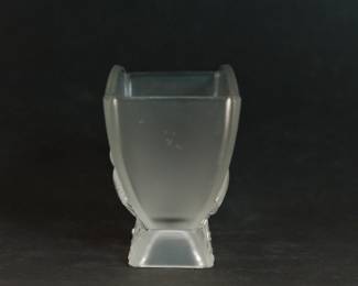 Side view of signed Veralys Lovebird frosted glass vase