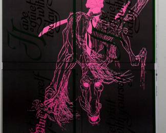 Another copy of overprint of "Night Mare" copyright 1969 by Celestial Arts CA24 and "Have a quiet visit with yourself today" copyright 1971 by Celestial Arts CA424, part of "The Overprints" made in the late 1960s/early 1970s by Joe McHugh, Nick Nickolds, and Sätty, screen-printed blacklight posters