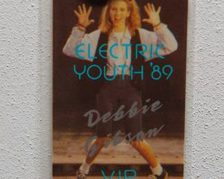 Electric Youth "89, Debbie Gibson, VIP pass, detail of collection of 1980s/1990s backstage concert passes