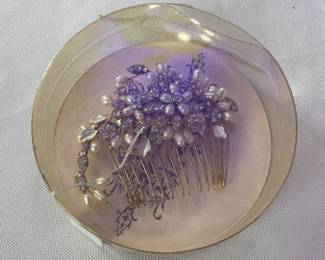 Vintage sterling silver bridal hairpin with rhinestones and pearls