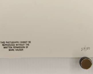 Edition numbering on the back of a print, Marc Hauser Photography, 30 Photographs Box Collection, 1993, limited edition 23/100, each silver gelatin black + white photograph is embossed