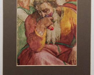 Robert Amft print of Da Vinci's "Sistine Chapel Ceiling: The Prophet Jeremiah" eating a hot dog