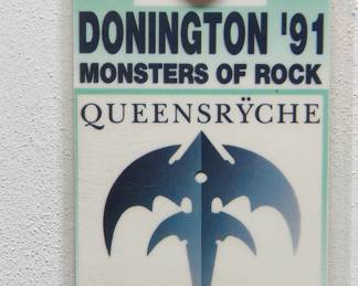 Donington "91 Monsters of Rock, Queensrÿche, Access All Areas pass, detail of collection of 1980s/1990s backstage concert passes